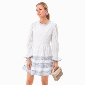 Tuckernuck White Mini Dress with Bishop Sleeves and Crew Neck